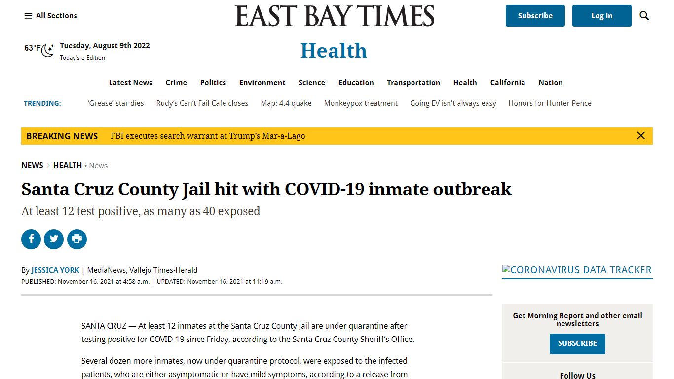 Santa Cruz County Jail hit with COVID-19 inmate outbreak